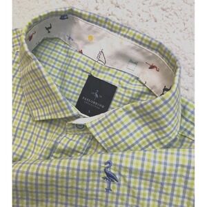 Tailor Byrd Button Shirt Mens Large Green Blue Plaid Short Sleeve‎ Stretch Light
